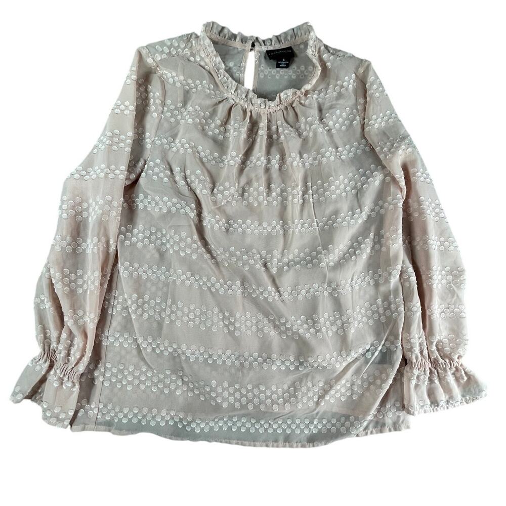Liz Clairborne Career Shirt Womens Small Cream Blouse Sheer Lined Long Sleeve